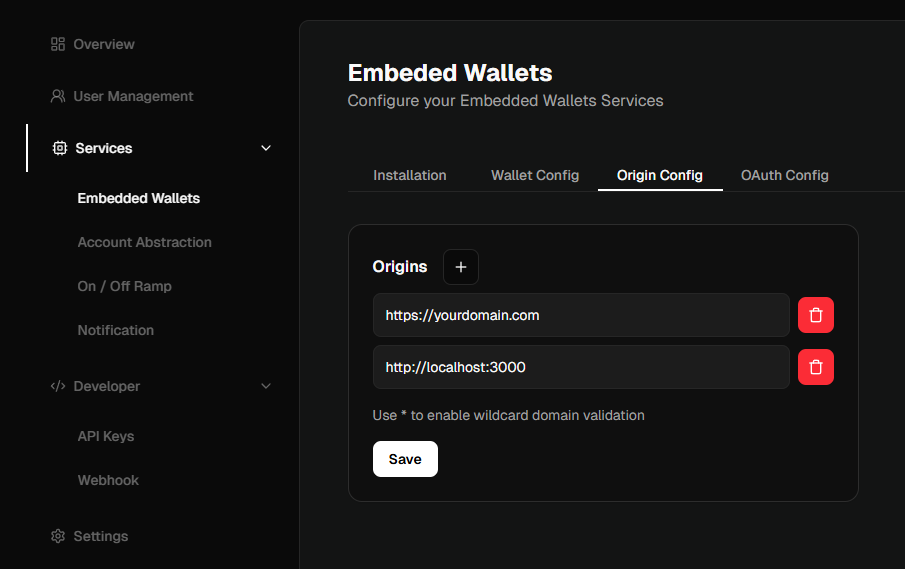 Origin Setup in Xellar Dashboard